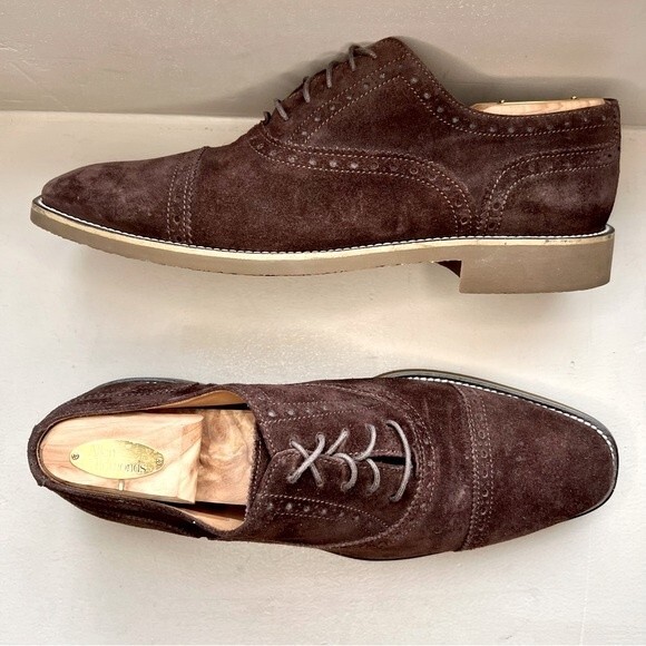 Mikekonos Brown Suede Lace Up Oxford Shoes Men’s Size 10.5 Preppy Dress Casual - Picture 4 of 14